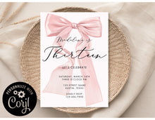 Load image into Gallery viewer, Pink Coquette Bow 13th Thirteenth Teen Tween Gir Trendy Birthday Invitation Editable Template, Instant Download or Printed
