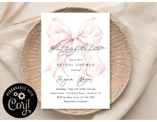 Load image into Gallery viewer, Modern Blush Pink Bow Coquette She&#39;s Tying the Knot! Bridal Shower Invitation Editable Template, Instant Download
