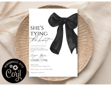 Load image into Gallery viewer, Modern Elegant Black Bow Coquette She&#39;s Tying the Knot Bridal Shower Invitation Editable Template, Instant Download
