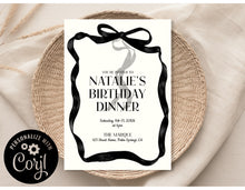 Load image into Gallery viewer, Classy Black Bow Modern Simple Birthday Invitation Editable Template, Instant Download or Printed
