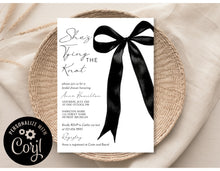 Load image into Gallery viewer, She&#39;s Tying the Knot Modern Black Bow Ribbon Bridal Shower Invitation Editable Template, Instant Download
