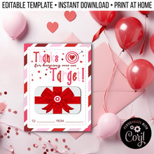 Load image into Gallery viewer, Valentines Target Gift Card Holder Card for School Teacher Editable Template, Instant Download Printable
