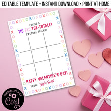 Load image into Gallery viewer, Valentine Card Tic Tac Toe for School Editable Template, Instant Download Printable
