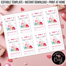 Load image into Gallery viewer, Hugs &amp; Squishes Squishmallow Squish-Themed Rainbow Squishy Valentines Day Cards for School Editable Template, Instant Download Printable
