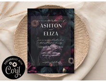 Load image into Gallery viewer, Dark Moody Plum Purple Autumn Fall Wedding Invitation Editable Template, Instant Download
