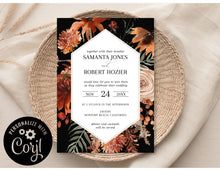 Load image into Gallery viewer, Orange Terracotta Floral Fall Wedding Invitation Editable Template, Instant Download
