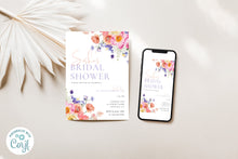 Load image into Gallery viewer, Bright Colorful Pink Floral Wildflowers Bridal Shower Invitation Editable Template, Instant Download
