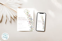 Load image into Gallery viewer, Dusty Rose Pink Summer Spring Wildflowers Bridal Shower Invitation Editable Template, Instant Download
