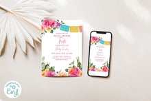 Load image into Gallery viewer, Mexican Fiesta Cactus Peach and Pink Floral Bridal Shower Invitation Template
