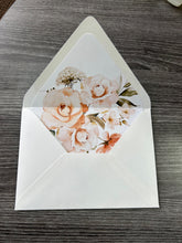 Load image into Gallery viewer, Elegant Modern White Ivory Peach and Sage Floral Wedding Invitation Suite Printed
