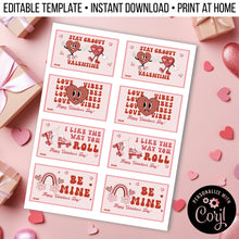 Load image into Gallery viewer, Retro Characters Valentine Cards for School Editable Template, Instant Download Printable
