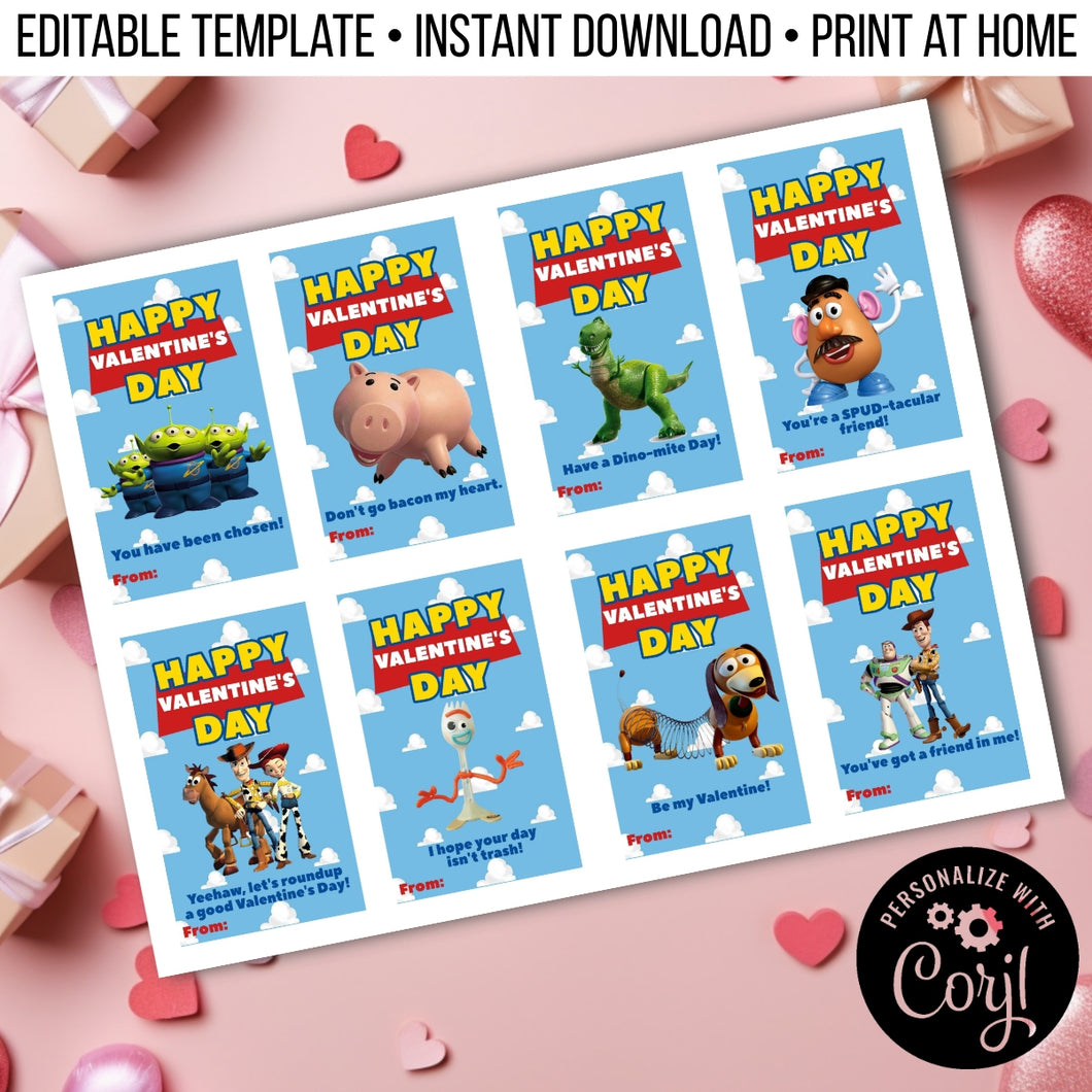 Toy Story Valentine Cards for School Editable Template, Instant Download Printable