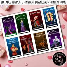 Load image into Gallery viewer, Disney Land Villains Valentine Cards for School Editable Template, Instant Download Printable
