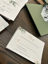 Load image into Gallery viewer, Simple Golden &amp; Green Eucalyptus Wedding Invitation Suite
