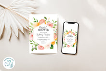 Load image into Gallery viewer, Summer Fruit &amp; Floral Grapefruit Framed Bridal Shower Invitation Digital Template
