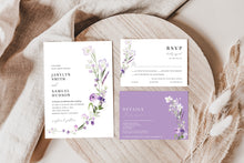 Load image into Gallery viewer, Lavender Lilac Wildflower Boho Style Wedding Invitation Suite Editable Template or Printed
