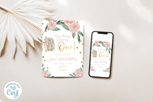 Load image into Gallery viewer, Pink Floral Some Bunny is Turning One Easter Spring Birthday Invitation Digital Template
