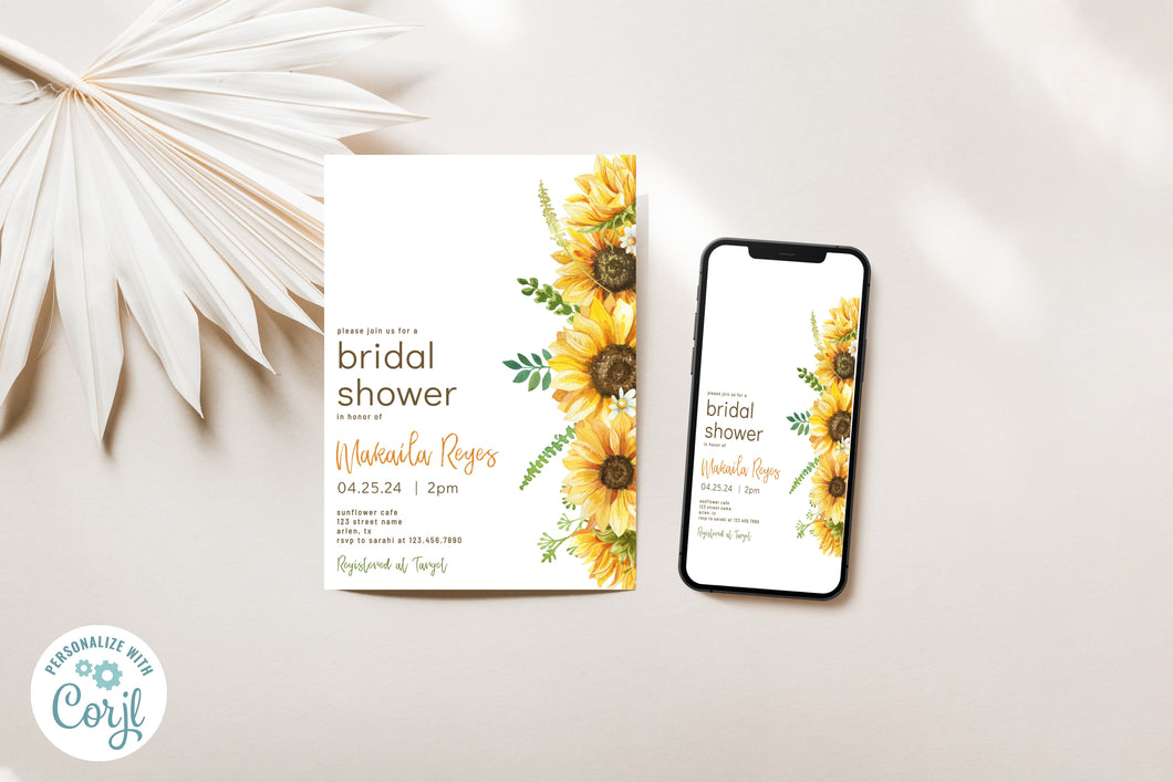 Sunflower Garland Bridal Shower Invitation Digital Template