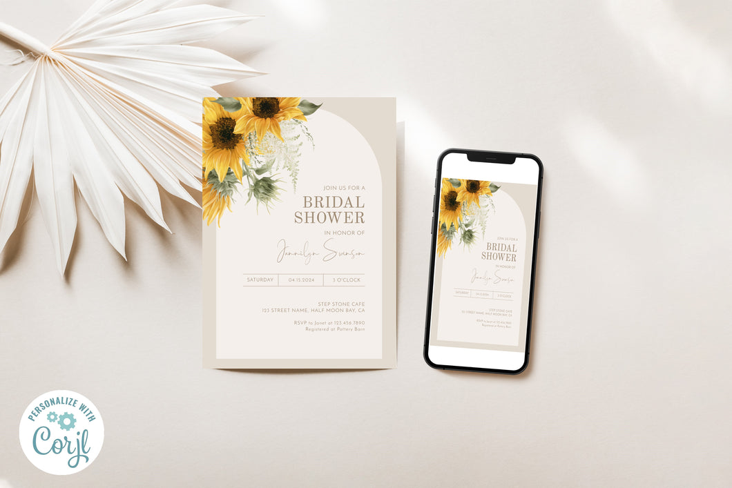 Sunflower Arch Bridal Shower Invitation Digital Template