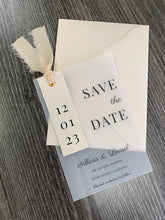 Load image into Gallery viewer, Beige Modern Minimalist Vellum Translucent Save The Date Card with Ribbon with Envelope
