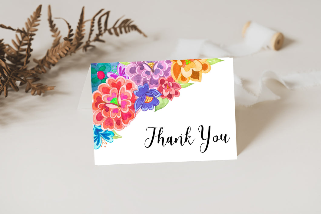 Mexican Wedding Fiesta Bright Floral Thank You Cards - Set of 20