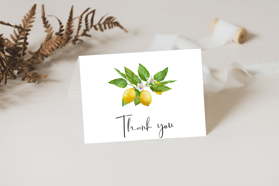 Lemon Citrus Yellow Simple Modern Cursive Thank You Cards - Set of 20