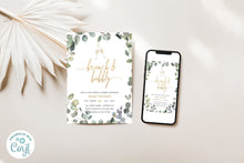 Load image into Gallery viewer, Brunch &amp; Bubbly Green Eucalyptus Champagne Bridal Shower Invitation Editable Template, Instant Download
