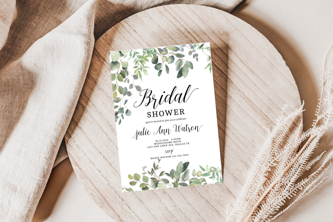 Springing Eucalyptus Bridal Shower Invitation