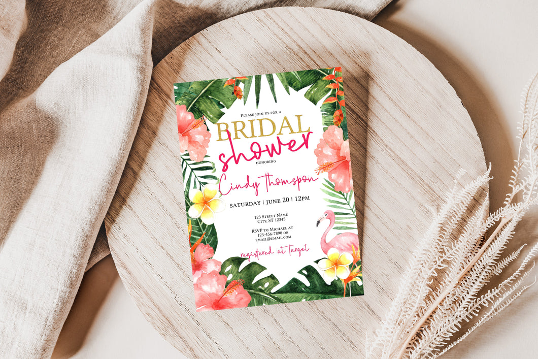 Tropical Hot Pink Bridal Shower Invitation