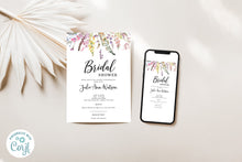 Load image into Gallery viewer, Calming Whimsical Spring Wildflowers Bridal Shower Invitation Editable Template, Instant Download
