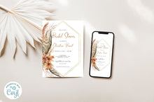 Load image into Gallery viewer, Desert Boho Terracotta Pampas Bridal Shower Invitation Editable Template, Instant Download
