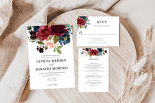 Load image into Gallery viewer, Enchanted Too Burgundy &amp; Navy Blue Wedding Invitation Suite
