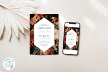 Load image into Gallery viewer, Terracota Fall in Love Dark Floral Bridal Shower Digital Invitation Template
