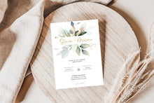 Load image into Gallery viewer, Simple Golden &amp; Green Eucalyptus Wedding Invitation Suite
