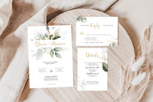 Load image into Gallery viewer, Simple Golden &amp; Green Eucalyptus Wedding Invitation Suite
