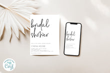 Load image into Gallery viewer, Modern &amp; Simple Cursive Neutral Bridal Shower Invitation Editable Template, Instant Download
