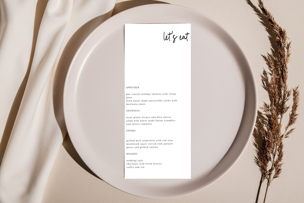 Arlo Simple Modern Wedding Menu Custom