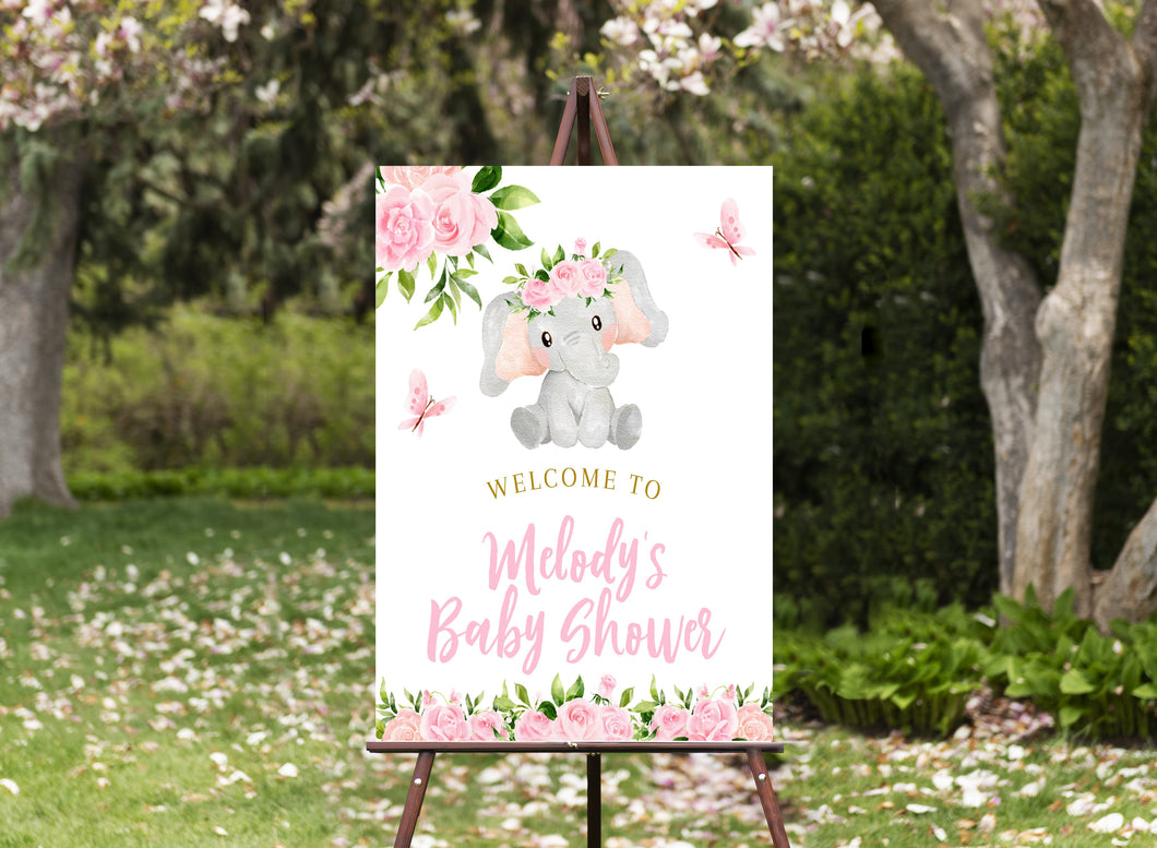 Pink Elephant Baby Shower Poster