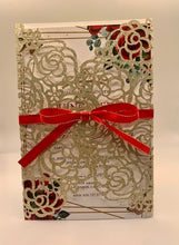 Load image into Gallery viewer, Gold Floral Gate Fold Sleeve with Ribbon Bow for 5x7 Invitation
