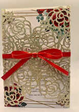 Load image into Gallery viewer, Gold Floral Gate Fold Sleeve with Ribbon Bow for 5x7 Invitation
