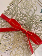 Load image into Gallery viewer, Gold Floral Gate Fold Sleeve with Ribbon Bow for 5x7 Invitation
