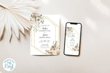 Load image into Gallery viewer, Tan and Brown Dry Leaves Geometrical Wedding Invitation TEMPLATE ONLY
