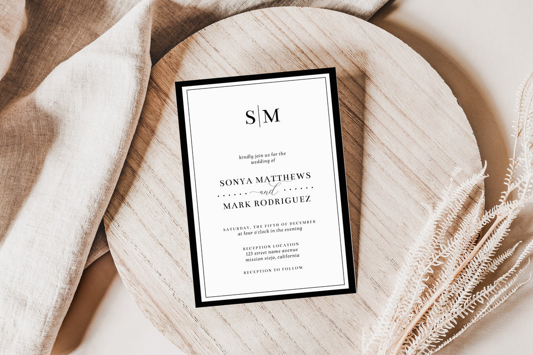 Printed Elegant Monogram Wedding Invitation