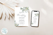 Load image into Gallery viewer, Sage Green Eucalyptus Leaves Wedding Invitation Editable Template, Instant Download
