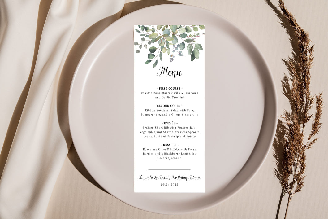 Green Eucalyptus Leaves Menu