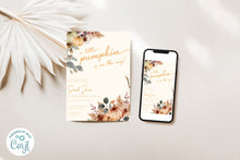 Load image into Gallery viewer, Orange Fall &amp; Floral Pumpkin is on the Way Baby Shower Editable Invitation, Instant Dowload
