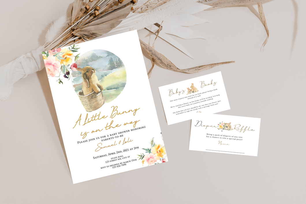 Spring Floral A Little Bunny is on the Way Baby Shower Invitation