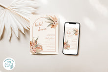 Load image into Gallery viewer, Minimal Boho Pampas Arch Bridal Shower Invitation Editable Template, Instant Download
