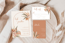 Load image into Gallery viewer, Light Minimal Terracota Boho Pampas Floral Arch Wedding Invitation Suite Editable Template, Instant Download or Printed
