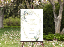 Load image into Gallery viewer, Simple Green Eucalyptus and Gold Frame Wedding Poster Template
